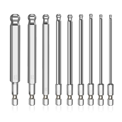 9pcs Ball End Hex Screwdriver Bits Set Metric Allen Hex Bit 100mm Long Magnetic Ball Head Driver Bit ► Photo 1/6