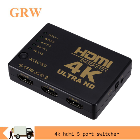 3D 1080p 4k 5 Port HDMI Switch Selector Splitter Hub with IR Remote Controller For HDTV DVD TV BOX HDMI Switcher 5 in 1 out ► Photo 1/6