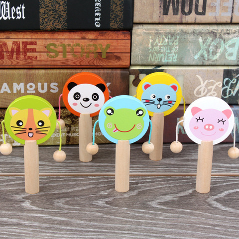 Baby Cartoon Wooden Rattle Music Toys Kid Wooden Rattle Drum Musical Instrument Percussion Toys Child Early Education Tool Gifts ► Photo 1/5