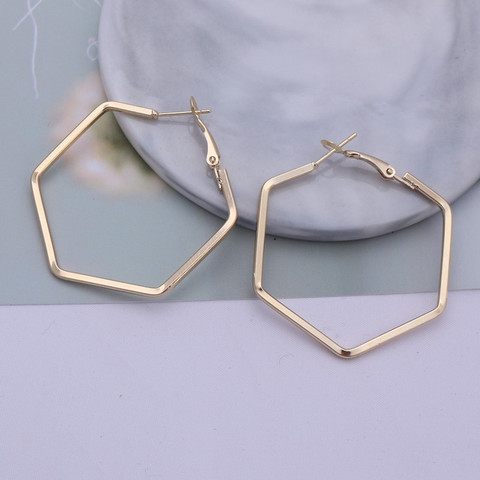 3 Colors Punk Style Geometric Hexagon Hoop Earrings For Women Statement Jewelry Fashion Metal Alloy Rose Gold Earring Brincos ► Photo 1/6