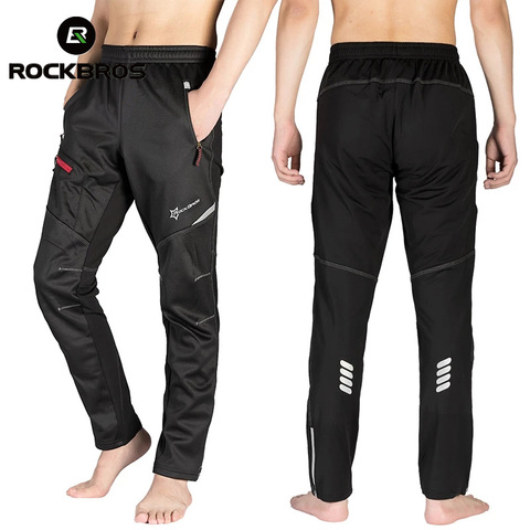 ROCKBROS Winter Cycling Pants Women Men's Pants Thermal Warm Long Pants  Fleece Reflective Windproof MTB Sports Bicycle Trousers