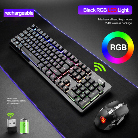 Recharging Wireless Keyboard Gaming Mechanical Feeling Keyboards RGB Backlit 2.4g Wireless Mouse 2400dpi Pc Gamer Keypad Punk ► Photo 1/6