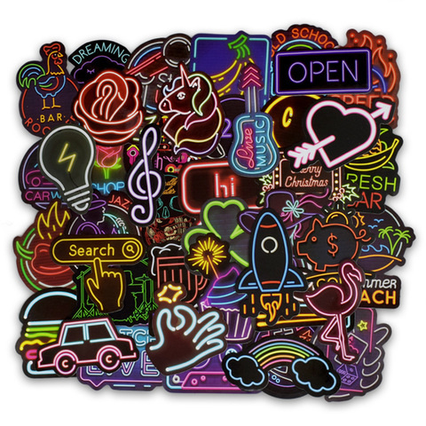 50pcs Funny Neon Light Stickers Pack Laptop Suitcase Graffiti Skateboard Fridge Cute Cartoon Stickers Anime Decals Kids Gift ► Photo 1/1