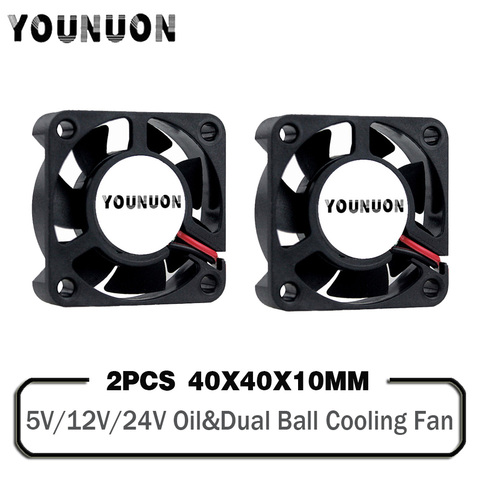 2 Pieces DC 24V 12V 5V 40mm x 40mm x 10mm 2-Pin Ball Bearing Computer PC Case Cooling Fan 4010 3D Printer Fan ► Photo 1/6