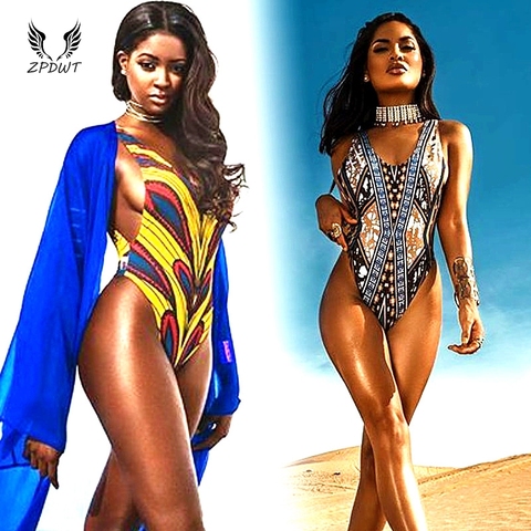 African Style One Piece Swimsuit Women 2022 Mujer Monokini Sexy Bodysuit High Cut Swimwear Backless Swim Bathing Suit Maillot ► Photo 1/6