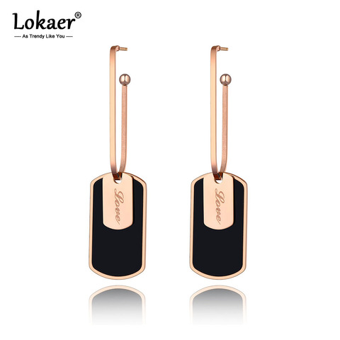 Lokaer Bohemia Titanium Stainless Steel Geometric Dangle Earrings Vintage Black Acrylic Love Drop Earrings For Women Girl E19253 ► Photo 1/5