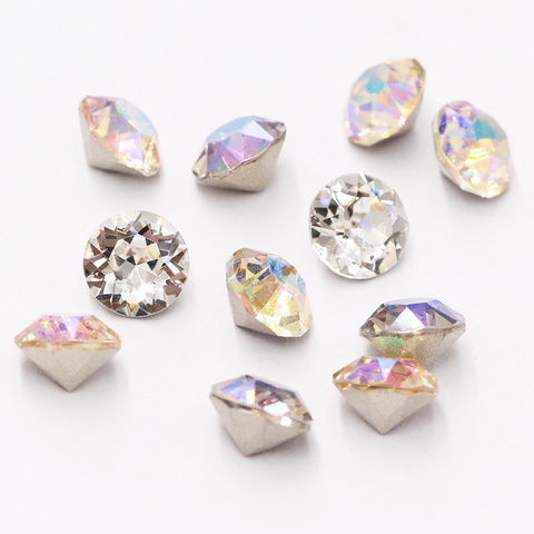 Astrobox Diamond Round 4/5/6/7/8/10mm Cone Transparent Pointed Crystal Pointback Glue On Nail Art Rhinestones DIY Jewelry Making ► Photo 1/6