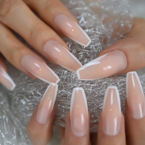 Foto sæt forberede Price history & Review on Glossy White French Press on False Nails Extra  Long Coffin Ballerina Shape UV Gel Nude Fingersnails Free Adhesive Tapes  24pcs | AliExpress Seller - Nails-Lover Store 