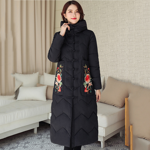 2022 High Quality Winter Jacket Women Warm Thicken Chinese Style Retro Ladies Outwear Coat Female Hooded Long Parka ► Photo 1/6