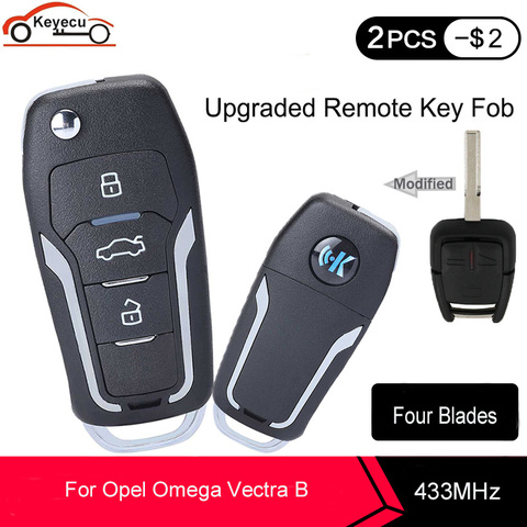 KEYECU 433MHz ID40 Chip 3 Button Upgraded Flip Folding Remote Key Fob for Opel Omega Vectra B with HU43/ YM28/ HU46/ HU100 Blade ► Photo 1/4