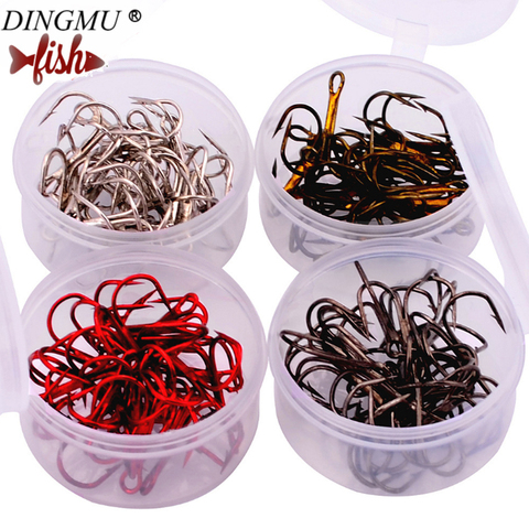 20pc/Box Fishing Hook 4 Color Black/Brown/White/Red 2/4/6/8/10# Fishing hooks High Carbon Steel Treble Hooks Fishing Tackle ► Photo 1/6