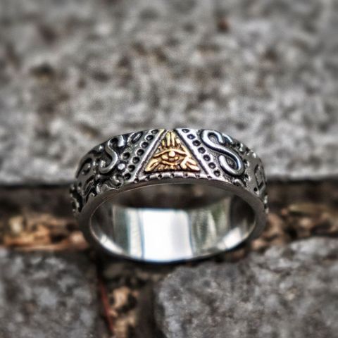 EYHIMD Men's Masonics Wedding Band Eye of Providence Symbol Stainless Steel Ring Freemasonry Jewelry ► Photo 1/3