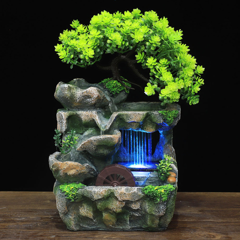 Indoor Desktop Feng Shui Rockery Fountain Decor Living Room Flowing Water Waterfall Ornament with 7-Color LED Light Change ► Photo 1/6