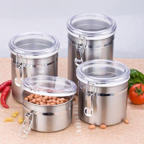 Airtight Stainless Steel Jar Canister Coffee Flour Sugar Whole Grain Storage Container Holder Fresh-keeping Kitchen Utensils ► Photo 1/6