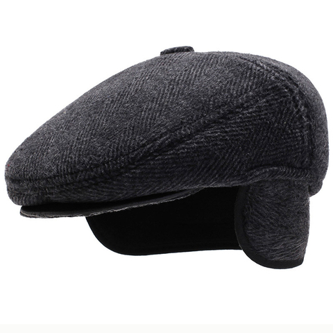 HT2630 Beret Cap Autumn Winter Beret Thick Warm Earflap Cap Men Vintage Wool Felt Hat with Ear Flap Male Newsboy Ivy Flat Cap ► Photo 1/6