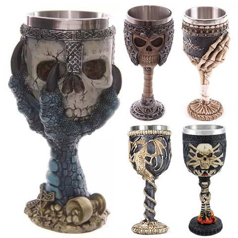 3D Gothic Stainless Steel Creative Skull Water Cup Dragon Skeleton Design for Bar Party Home Stein Goblet Mug Halloween Gifts ► Photo 1/6
