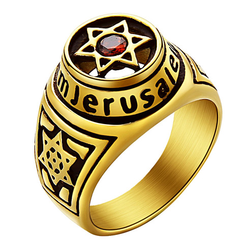 Jerusalem Gold Star of David Ring Men  Stainless Steel Obsidian Religious Judaism Israel  Jewelry  Ring David Star Rings ► Photo 1/6