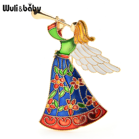 Wuli&baby Beauty Blow Horn Angel Brooches For Women Enamel New Year Brooch Pins Gifts ► Photo 1/3