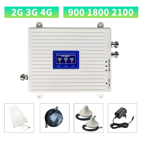 Cellular Repeater GSM DCS WCDMA 900 1800 2100 Tri Band 2G 3G 4G Signal Booster  Mobile Signal Amplifier 2 Indoor Antennas Set ► Photo 1/5