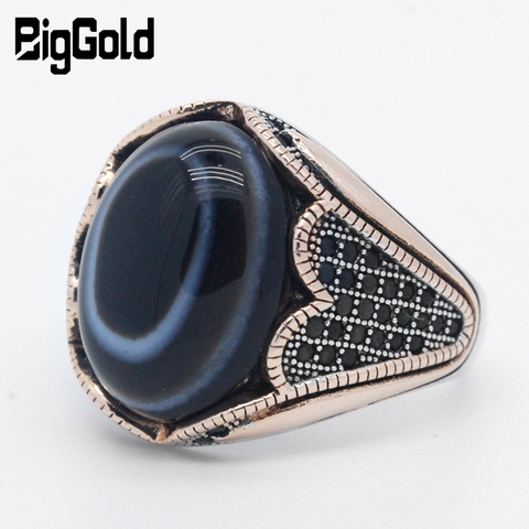 Vintage Men's Ring with Agate Stone 925 Sterling Silver Evil Eyes Natural Gemstone Rings Gorgeous Jewelry for Male Women Gift ► Photo 1/6