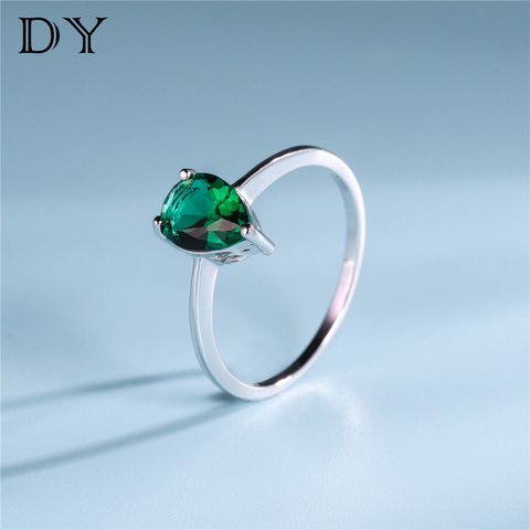 DY Solitaire 925 Sterling Silver Ring Pear Shape Gemstone Emerald Glass Cubic Zirconia Simple Ring For Women Trendy Jewelry ► Photo 1/5