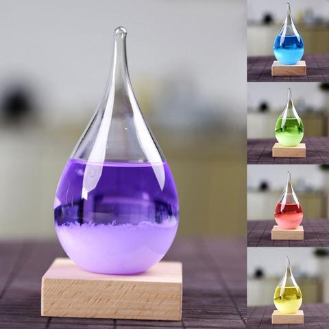 2022 Transparent Droplet Storm Glass with Wooden Bass Home Barometer Bottle Decor Desktop Weather Predictor Home Decor ► Photo 1/6