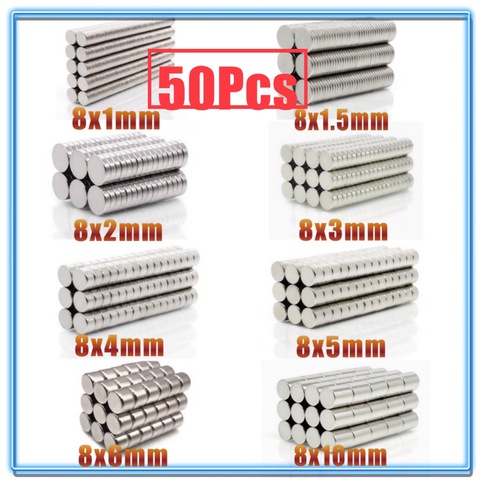 50Pcs Mini N35 Round Magnet 8x1 8x1.5 8x2 8x3 8x4 8x5 8x6 8x10 mm Neodymium Magnet Permanent NdFeB Super Strong Powerful Magnets ► Photo 1/6