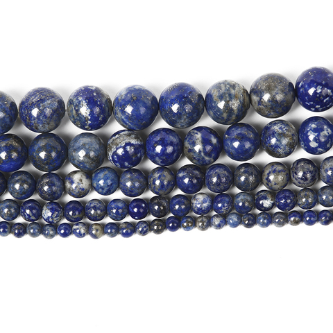 Natural Stone Smooth Lapis Lazuli Charm Round Loose Beads For Jewelry Making Needlework Bracelet Diy Strand 4/6/8/10/12MM ► Photo 1/5