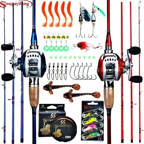 Sougayilang Baitcasting Combos 4 Section Carbon Fiber Casting Rod 11BB Baitcasting Reels Bass Trout Salmon Fishing Tackle Set ► Photo 1/6