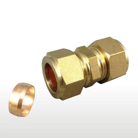 Fit 10mm Tube OD Brass Compression Union Fitting With Copper Ferrule Ring Water Gas Oil ► Photo 1/1