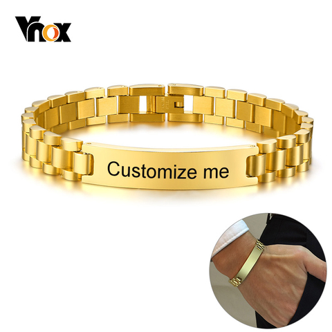 Vnox Gold Tone Stainless Steel Mens ID Bracelets Free Engraving Laser Name Date Customize Gift ► Photo 1/6