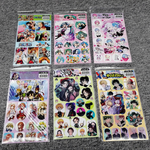 12 sets/lot(240pcs) Anime Demon Slayer Kimetsu no Yaiba My Hero Academia Naruto One Piece SAO Paper Sticker Toys gift ► Photo 1/4