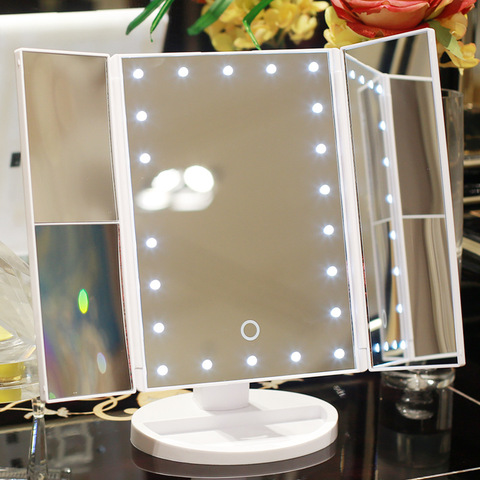 LED Makeup Mirror 22 Vanity Light Magnifying 3 Floding Countertop Touch Screen Cosmetic 10x Magnifier Small Mirror Beauty ► Photo 1/6