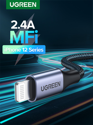 Ugreen MFi USB Cable for iPhone 12 Min 12 Pro Max X XR 11 2.4A Fast Charging Lightning Cable USB Data Cable Phone Charger Cable ► Photo 1/6