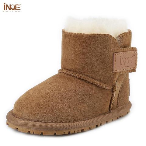 INOE real sheepskin suede leather natural sheep fur lined kids winter boots for baby walking shoes waterproof non-slip sole ► Photo 1/6