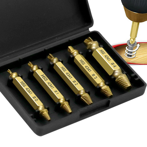 5pcs 1 box Screw Remover Damaged Screwdriver Set Broken Bolt Screw Remover Screw Deburrer ► Photo 1/6