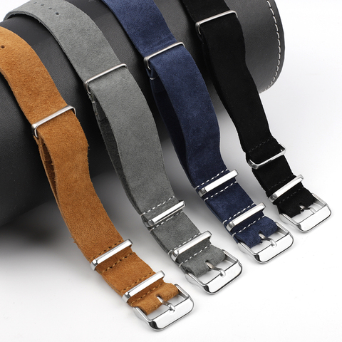 Onthelevel Soft Suede Watchband Nato Strap 20mm 22mm 24mm Genuine Leather Watch Belt Gray Blue Wrist Band Watch Accessoeies #C ► Photo 1/6