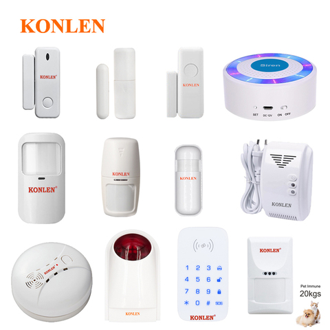 Wireless Door Window Alarm Infrared PIR Motion Sensor Fire Smoke Photoelectric Gas Leak Detector Keypad 433mhz of Konlen Series ► Photo 1/6