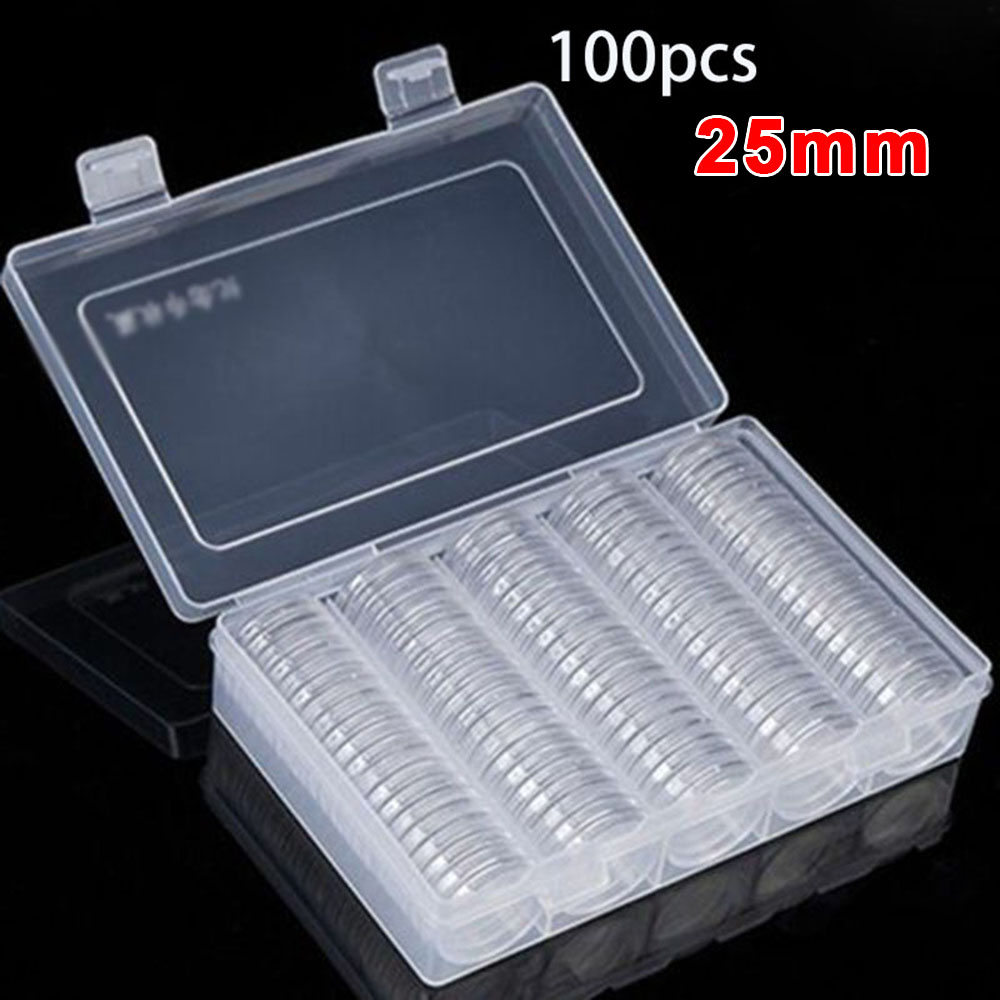 100pcs 25mm Clear Round Coin Capsule Container Storage Box gold copper coins Holder Portable Case Organizer Box for Coin Collect ► Photo 1/6