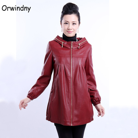 Big size 6XL long leather jacket women winter and autumn 2022 leather clothing with a hood for women winter leather coat black ► Photo 1/2