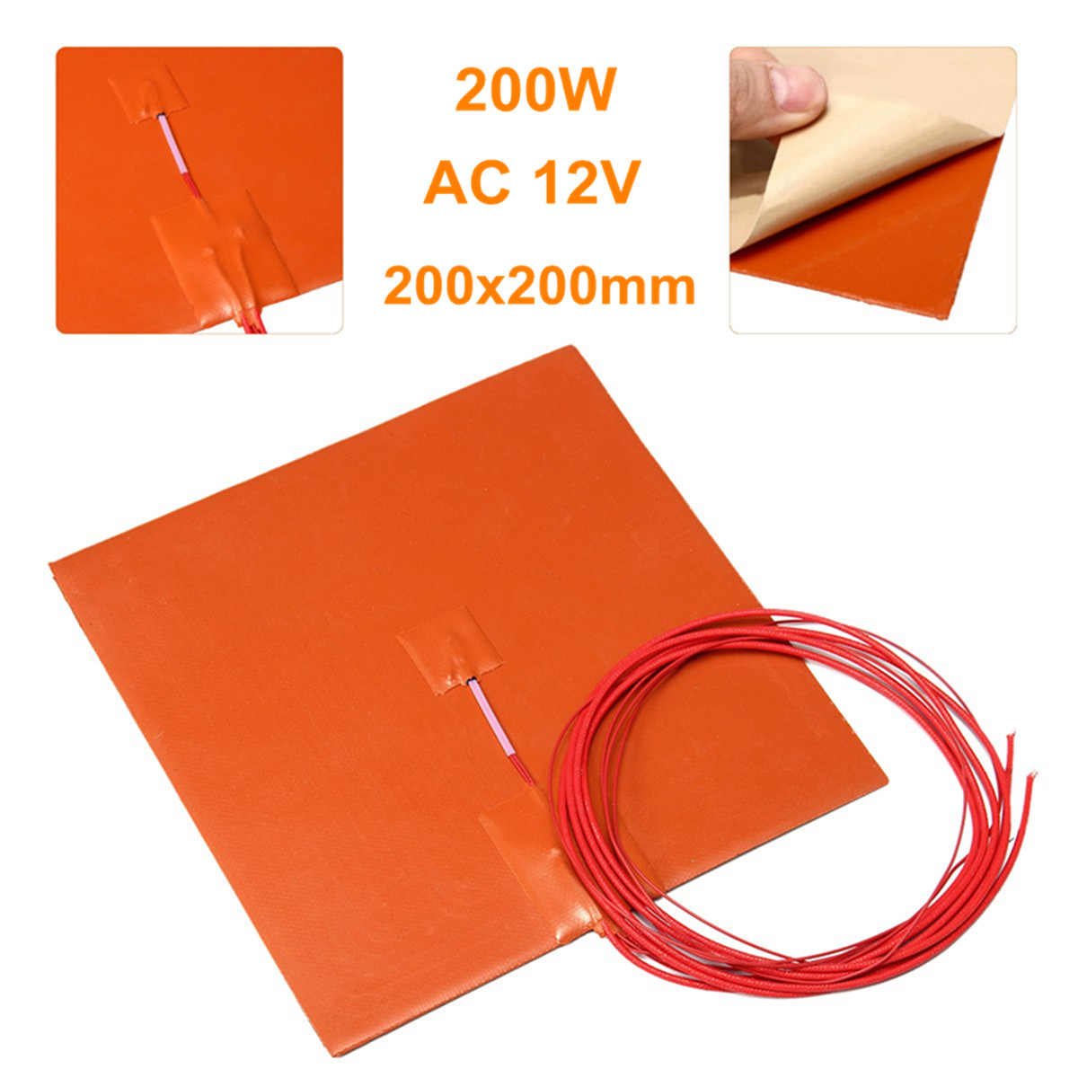 12V 50W 100mm x 100mm Heated Heater Pad Silicone Mat For 3D Printer Heat Bed 