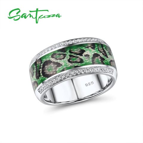SANTUZZA Silver Rings For Women Genuine 925 Sterling Silver Glamorous Green Rings Trendy Gift Party Fine Jewelry Handmade Enamel ► Photo 1/6