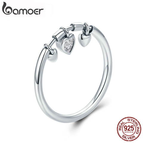 [Coupon $15 OFF $3] BAMOER 925 Sterling Silver Glittering Heart Clear CZ Anel Female Ring Women Wedding Engagement SCR215 ► Photo 1/5