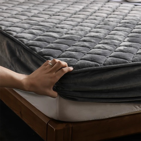 Plush Fitted Sheet Elastic Thick Soft Bed Sheets Non-slip Bed Pad Mattress  Cover