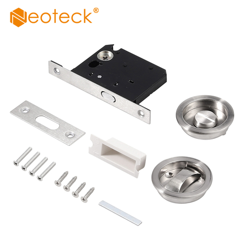 Neoteck Sliding Pocket Door Bathroom Lock Privacy Set Hook Flush Pull Slide Locks Sliding Bathroom Hook Lock ► Photo 1/6