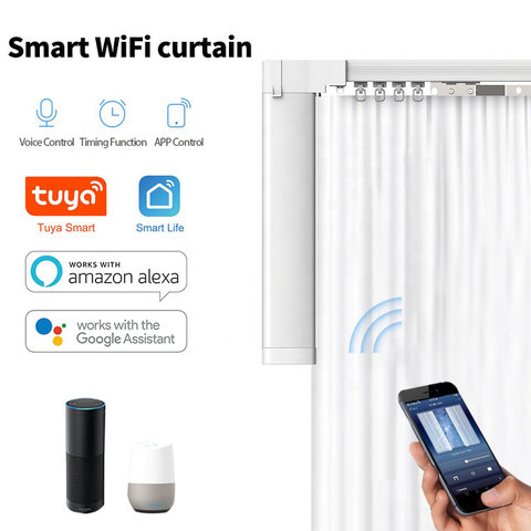 Smart wifi curtain motor tuya smart life  work with alexa ,Googlehome with remote  Customized Electric Curtain track smart home ► Photo 1/6