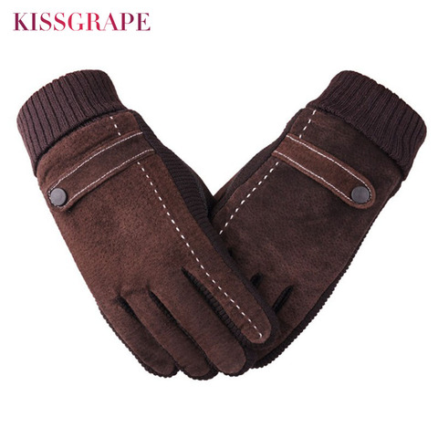Brand 2022 Autumn Winter Men's Warm Genuine Leather Gloves Male Brown Pig Leather Gloves Guantes Men Warm Riding Motorcycle Luva ► Photo 1/6