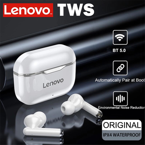 TWS Earphones Lenovo LP1 Bluetooth 5.0 Wireless Earbuds 9D Stereo Sound Noise Reduction IPX4 Waterproof Sports Headsets With Mic ► Photo 1/6