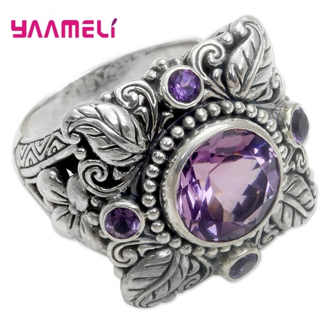 Luxury Purple Crystal 925 Sterling Silver Leave Rings For Women Big Cubic Zirconia Stone Anel Wedding Finger Jewelry Accessorize ► Photo 1/3