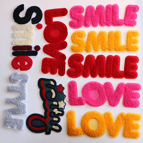 1 Pcs Love Smile Letter Towel embroidery icon Iron on Patches for Clothing DIY Stripes Clothes Patchwork Stickers Custom Badges ► Photo 1/6